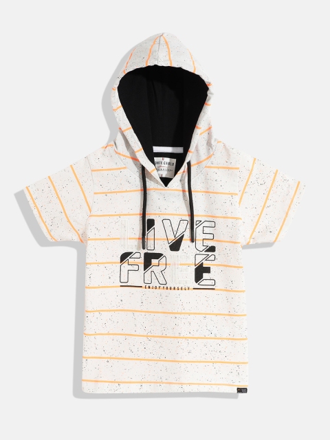 

Monte Carlo Boys Off White & Coral Orange Striped Pure Cotton T-shirt
