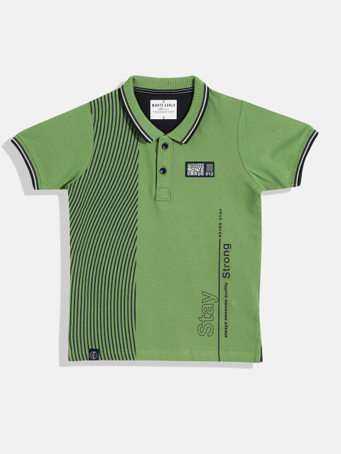 

Monte Carlo Boys Green & Navy Blue Striped Polo Collar Cotton T-shirt