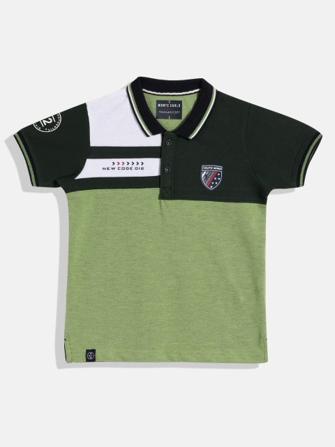 

Monte Carlo Boys Green & White Colourblocked Polo Collar T-shirt
