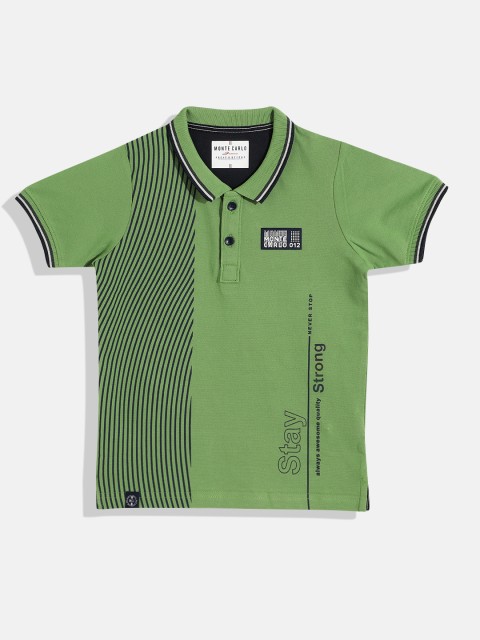 

Monte Carlo Boys Green & Navy Blue Striped Polo Collar Cotton T-shirt