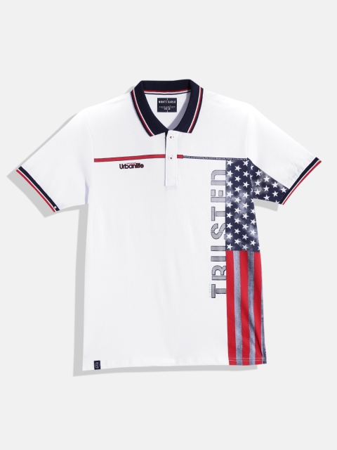 

Monte Carlo Boys White & Red Pure Cotton Typography Print Polo Collar T-shirt