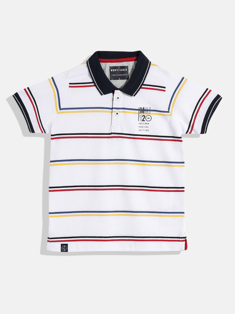 

Monte Carlo Boys White & Maroon Striped Polo Collar T-shirt