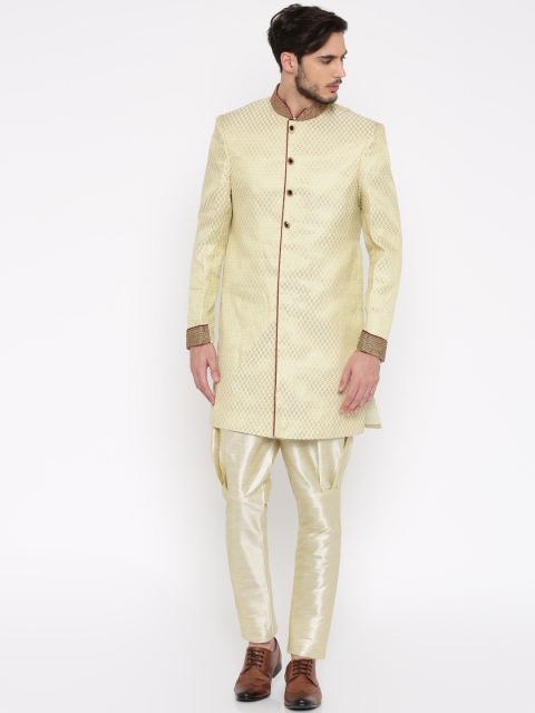 

Manish Creations Beige & Gold-Toned Brocade Kurta Pyjama