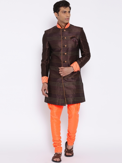 

Manish Creations Brown & Orange Handicraft Sherwani