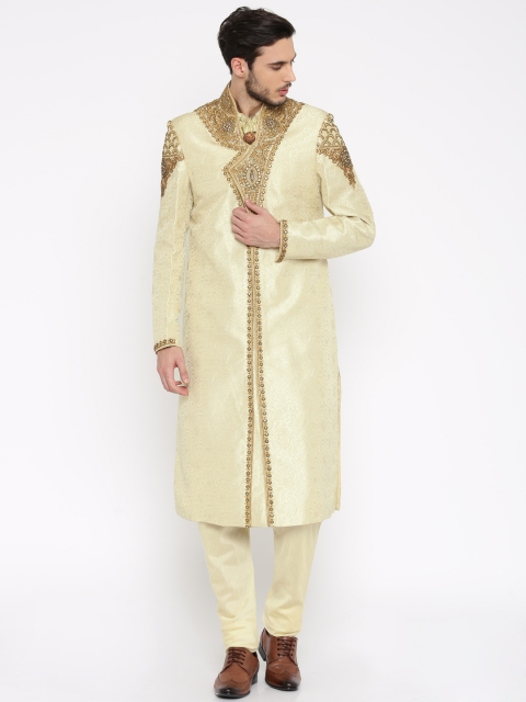 

Manish Creations Beige & Gold-Toned Embellished Handicraft Sherwani