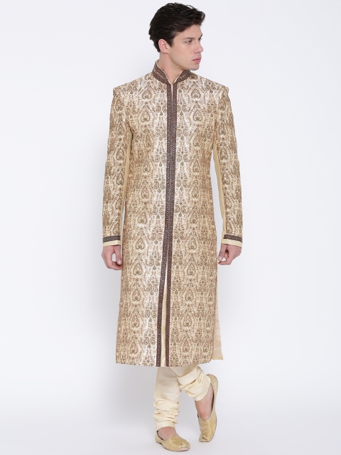 

Manish Creations Cream-Coloured Embroidered Handcrafted Sherwani