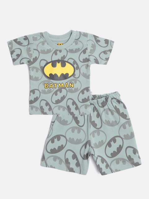 

TINYO Infant Boys Sage Green & Grey Pure Cotton Batman Print T-shirt with Shorts