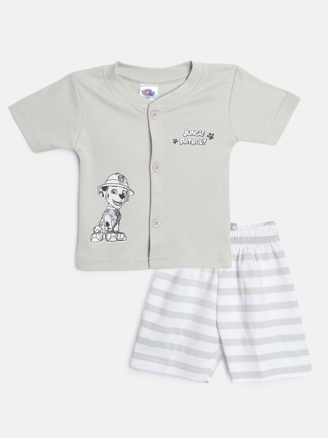 

TINYO Boys Beige & Green Pure Cotton Graphic Print T-shirt with Shorts