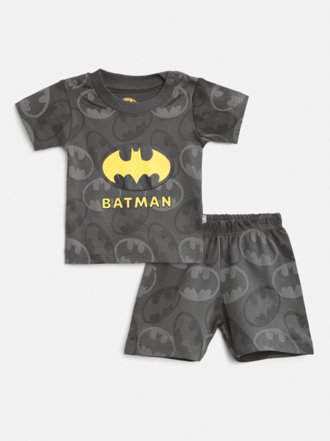

TINYO Infant Boys Charcoal Grey & Yellow Pure Cotton Batman Print T-shirt with Shorts