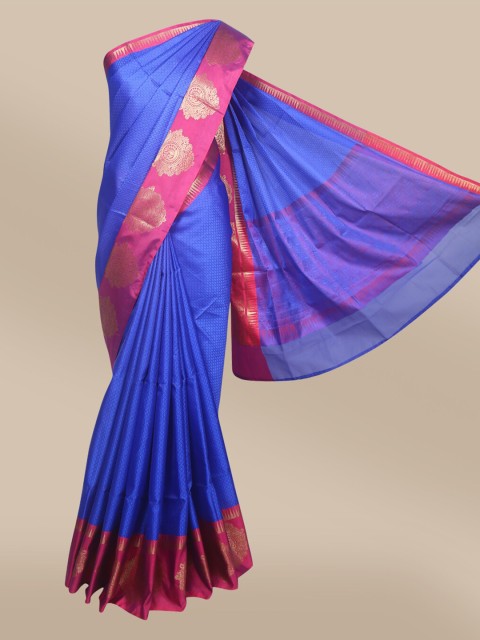 

The Chennai Silks Blue & Fuchsia Woven Design Zari Organza Fusion Saree