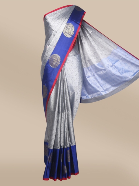 

The Chennai Silks Grey & Blue Woven Design Zari Organza Fusion Banarasi Saree