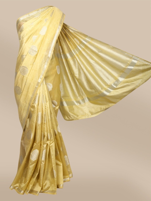 

The Chennai Silks Beige & Gold-Toned Ethnic Motifs Zari Jute Cotton Fusion Saree