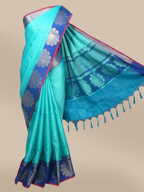 

The Chennai Silks Teal & Blue Floral Zari Organza Banarasi Saree
