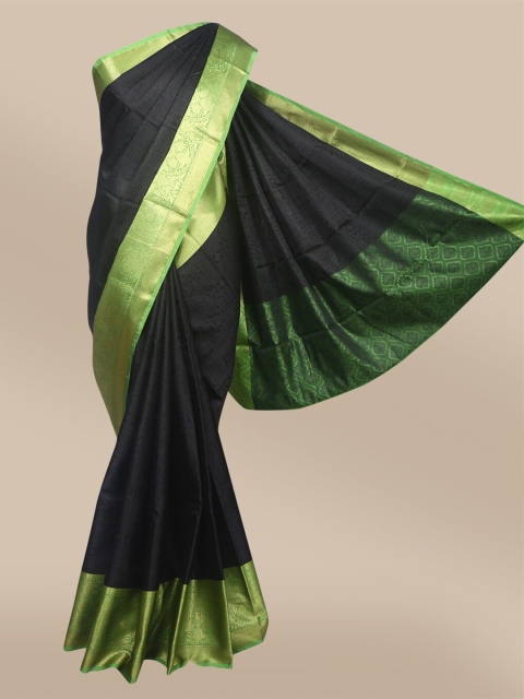 

The Chennai Silks Black & Green Ethnic Motifs Woven Design Organza Banarasi Saree