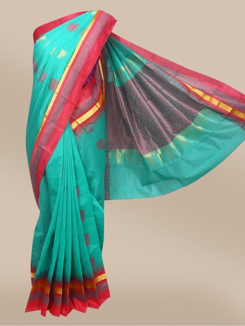

The Chennai Silks Green & Red Woven Design Silk Cotton Maheshwari Saree