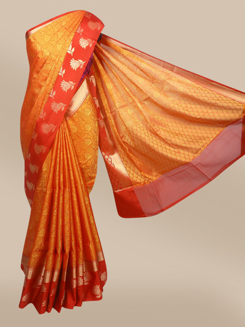 

The Chennai Silks Red & Yellow Floral Zari Organza Banarasi Saree