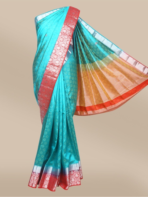 

The Chennai Silks Green & Red Ethnic Motifs Zari Jute Cotton Saree