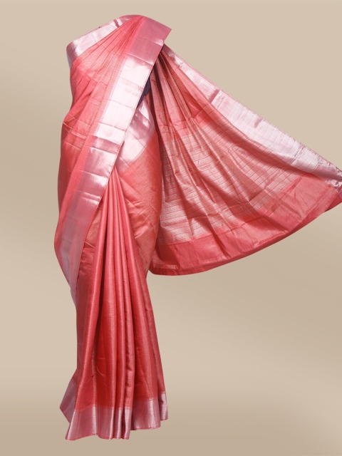 

The Chennai Silks Pink & Silver-Toned Zari Jute Cotton Saree