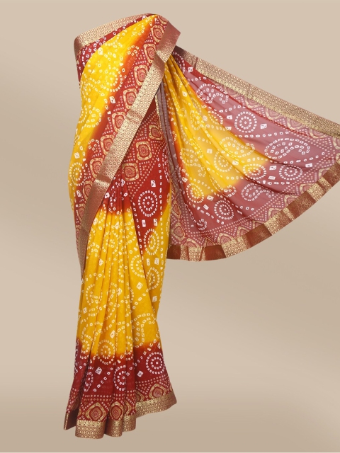 

The Chennai Silks Yellow & Red Bandhani Printed Polyester Saree