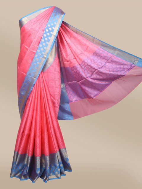 

The Chennai Silks Pink & Blue Floral Zari Organza Banarasi Saree