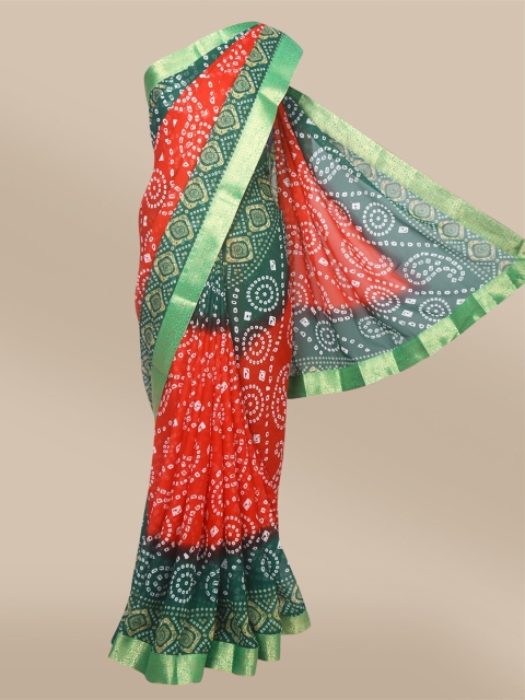 

The Chennai Silks Red & Green Bandhani Zari Saree