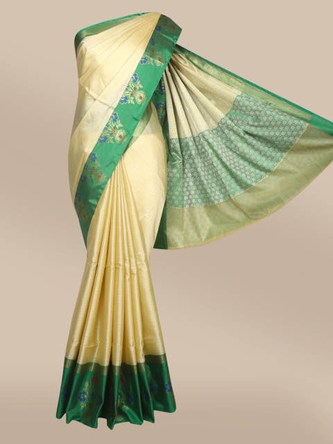 

The Chennai Silks Yellow & Green Floral Zari Organza Fusion Banarasi Saree