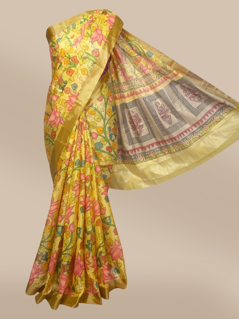 

The Chennai Silks Yellow Floral Printed Tissue Saree