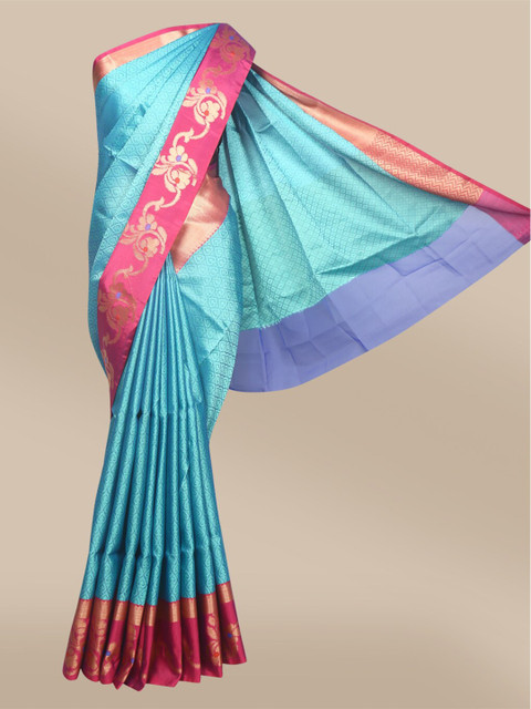 

The Chennai Silks Green & Fuchsia Woven Design Zari Organza Fusion Banarasi Saree