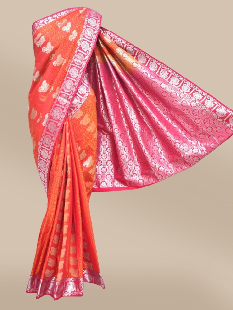 

The Chennai Silks Coral & Pink Ethnic Motifs Zari Art Silk Fusion Saree