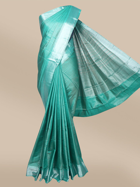 

The Chennai Silks Sea Green & Silver-Toned Zari Jute Cotton Saree