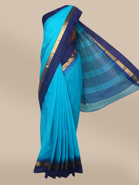 

The Chennai Silks Blue & Navy Blue Zari Silk Cotton Fusion Maheshwari Saree