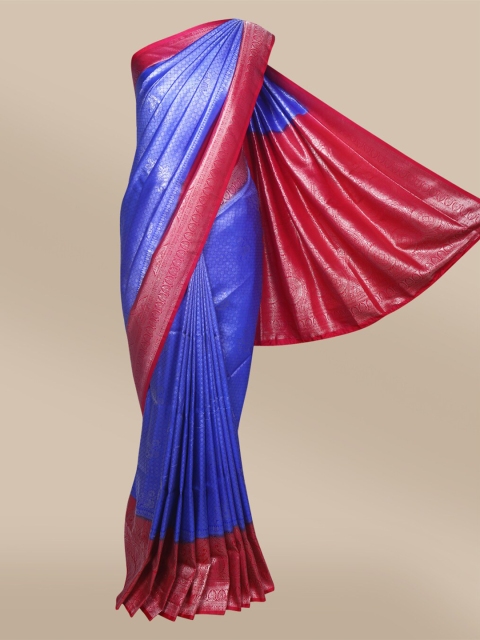 

The Chennai Silks Blue & Magenta Ethnic Motifs Zari Art Silk Saree
