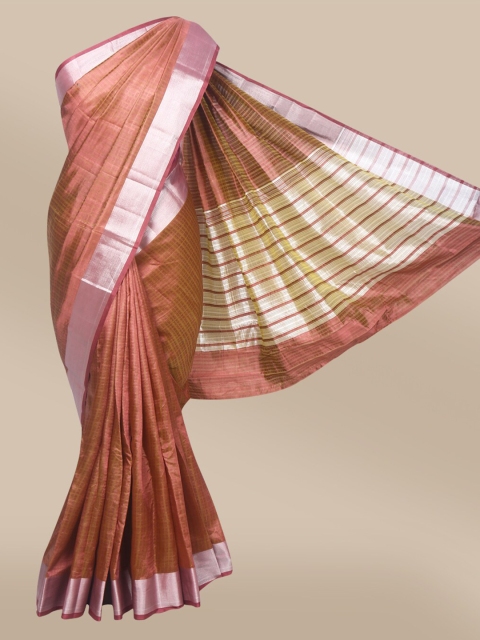 

The Chennai Silks Brown & Silver-Toned Woven Design Zari Jute Cotton Fusion Saree