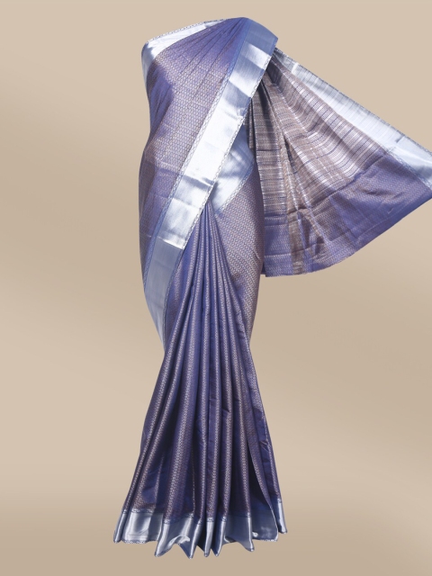 

The Chennai Silks Navy Blue & Silver-Toned Woven Design Zari Jute Cotton Fusion Saree