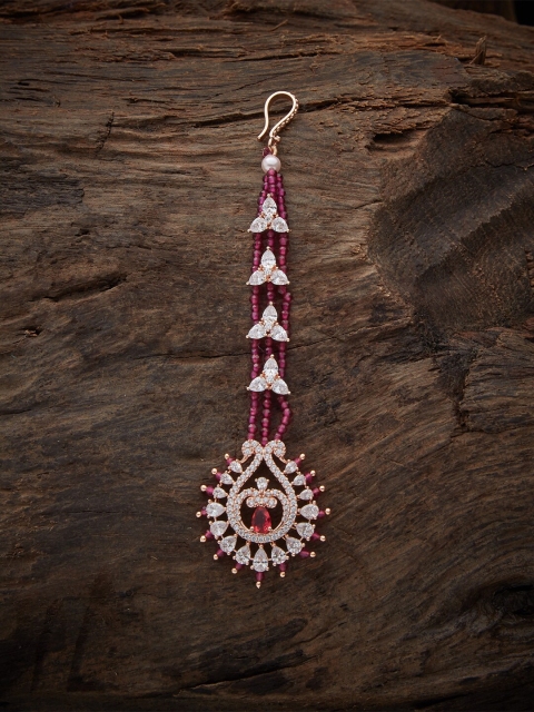 

Kushal's Fashion Jewellery Red Zircon Stone Embellished Maang Tikka