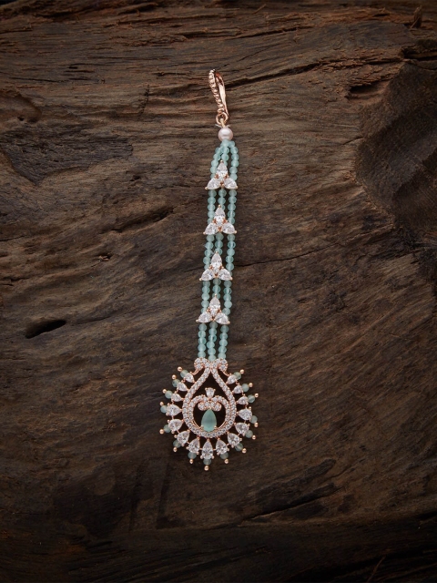 

Kushal's Fashion Jewellery Green Cubic Zirconia Studded Maang Tika