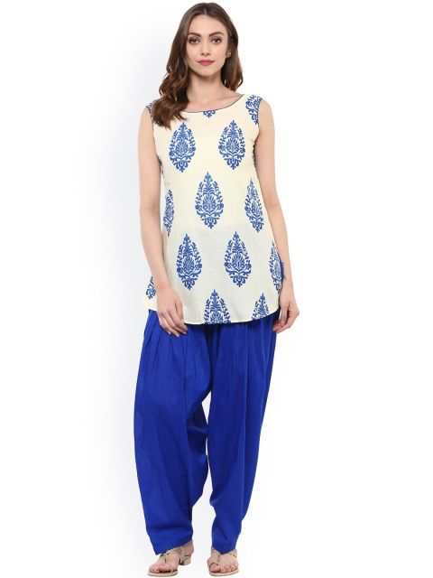 

Libas Cream-Coloured & Blue Printed Kurta with Salwar