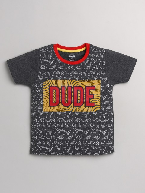 

TAMBOURINE Boys Grey & Red Typography Printed T-shirt