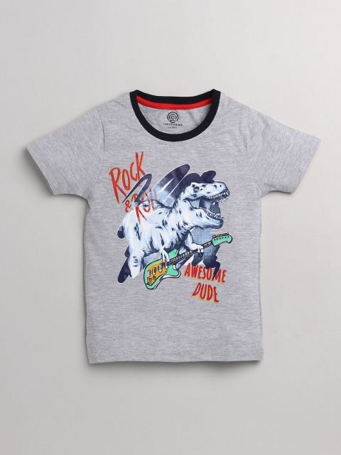 

TAMBOURINE Boys Grey Melange Typography Printed T-shirt