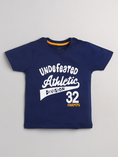 

TAMBOURINE Boys Navy Blue & White Typography Printed Cotton T-shirt