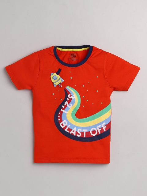 

TAMBOURINE Boys Orange Printed Pure Cotton T-shirt