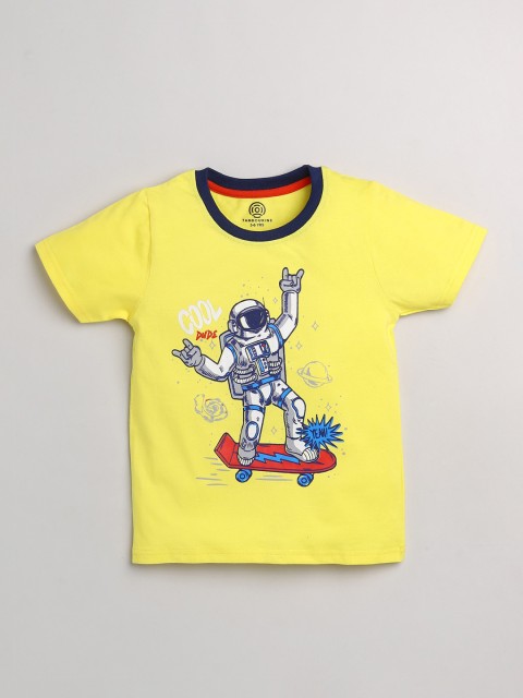 

TAMBOURINE Boys Yellow Typography Printed T-shirt