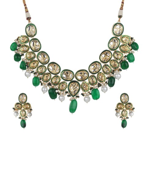 

Runjhun Green Wedding Kundan Studded Choker Necklace Set