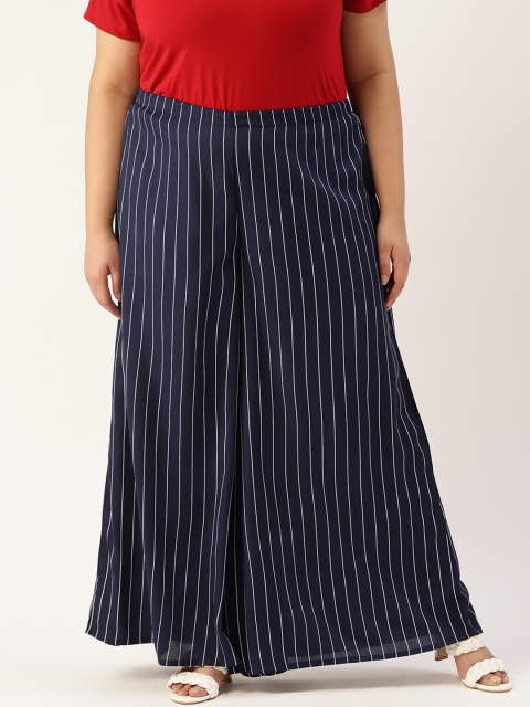 

Revolution Women Navy Blue & White Striped Palazzos