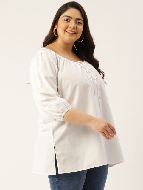 

Revolution White Solid Tie-Up Neck Top