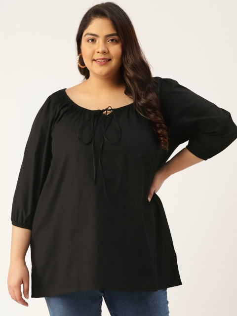 

Revolution Black Solid Tie-Up Neck Top
