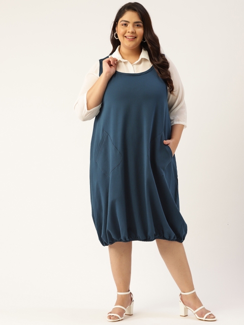 

Revolution Blue Solid Shirt-Collar Balloon Dress