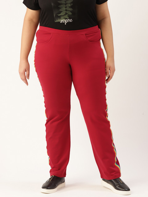 

Revolution Women Maroon Relaxed High-Rise Trousers With Side Stripes