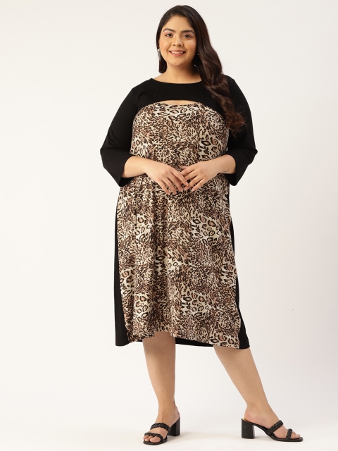 

Revolution Yellow & Black Animal Printed A-Line Dress