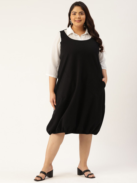 

Revolution Black Solid Shirt-Collar Balloon Dress